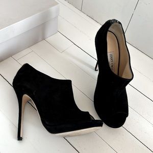 Jimmy Choo new in box platform peep toe kid suede pumps / booties.